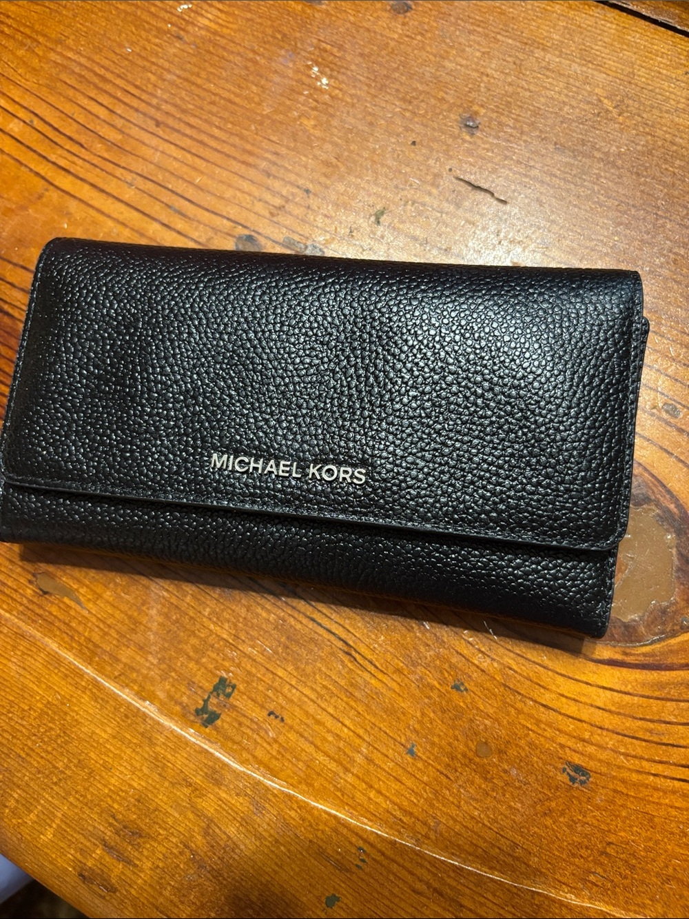 Michael Kors Black Pebbled Leather trifold Wallet with Logo